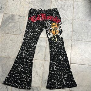 Ed Hardy Black Leopard- Flared Bottoms with Graphic